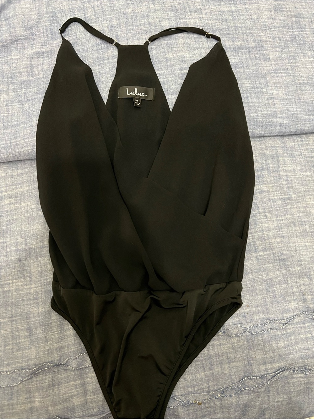 Lulu's Black Draped V-Neck Bodysuit